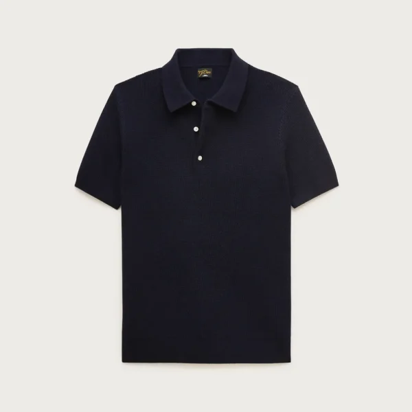 Short-sleeve cashmere rib-knit sweater-polo