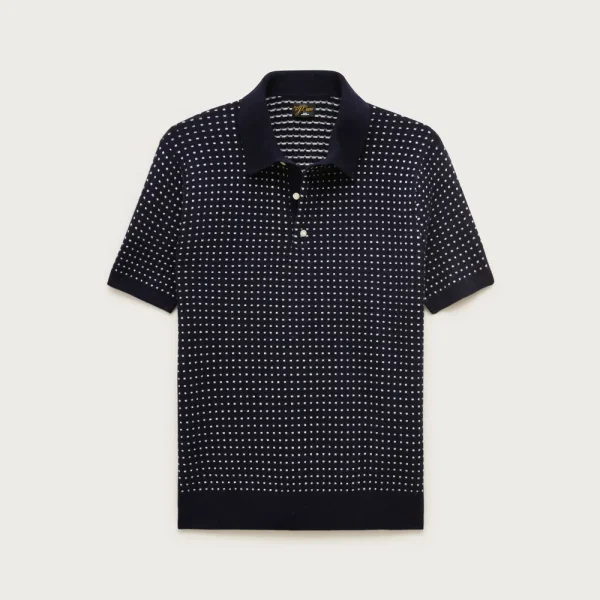 Short-sleeve cashmere sweater-polo in dot