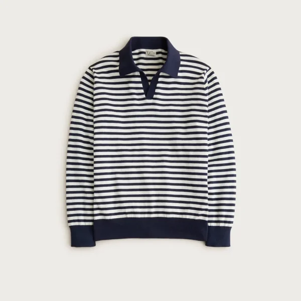 Cotton johnny-collar sweater-polo in stripe