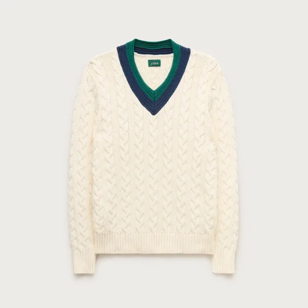 Cable-knit V-neck sweater in cotton