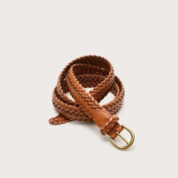 Slim braided leather belt