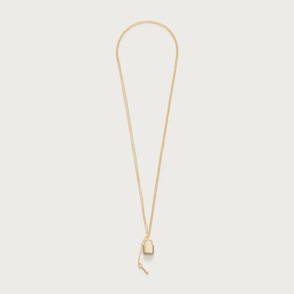 Metallic lock and key pendant necklace
