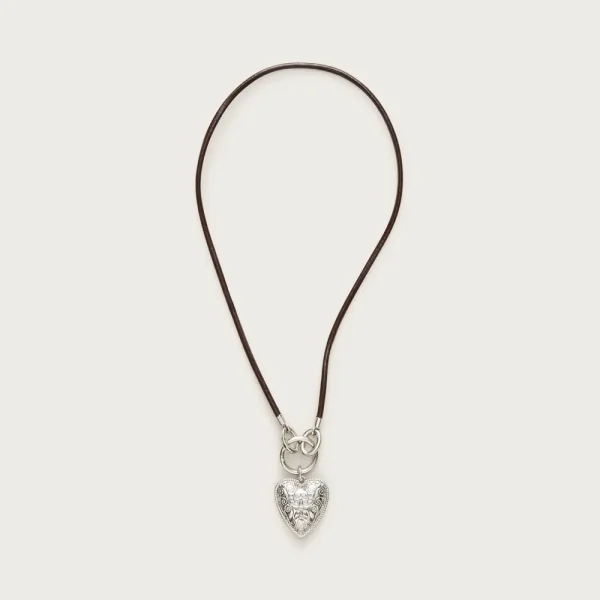 Engraved heart necklace with leather cord