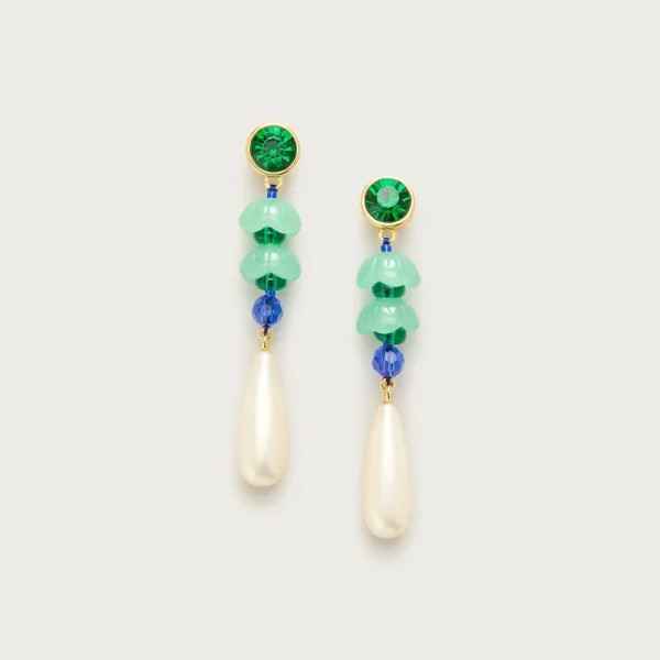 Linear crystal and pearl earrings
