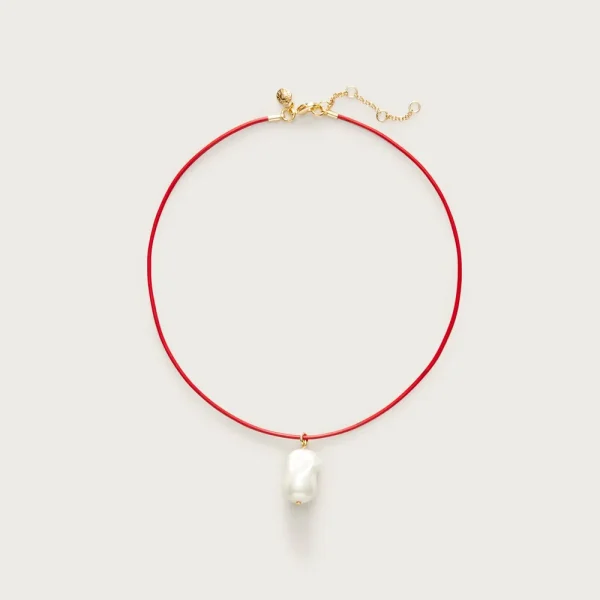Pearl pendant and leather cord necklace