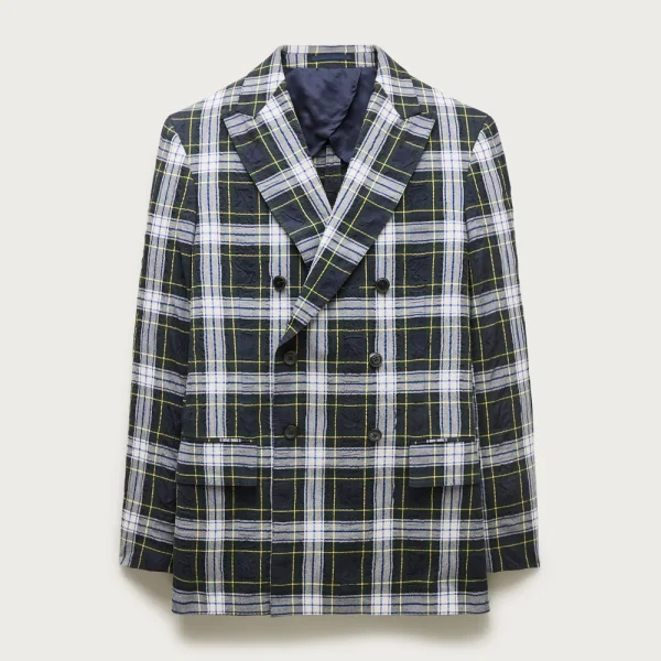 Double-breasted captain’s blazer in Japanese seersucker