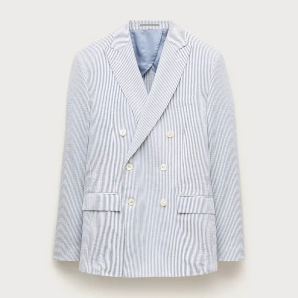 Ludlow Slim-fit double-breasted suit jacket in cotton seersucker