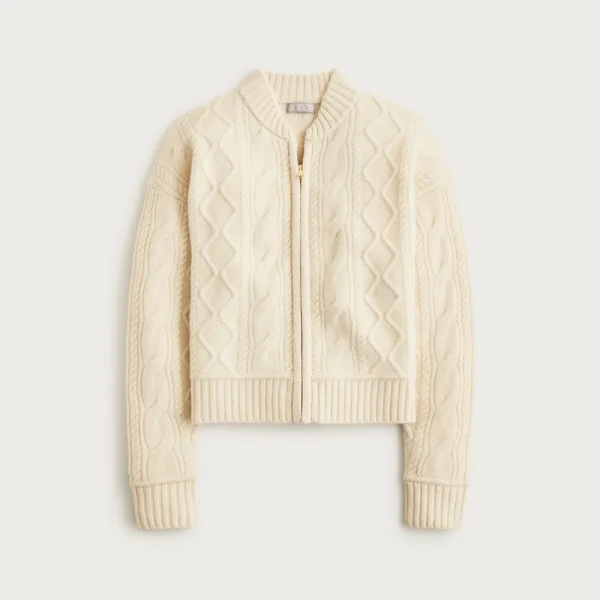 Wool cable-knit bomber jacket