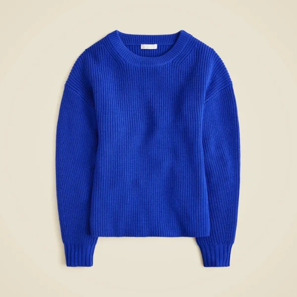 Fitted-waist crewneck sweater in ribbed merino wool