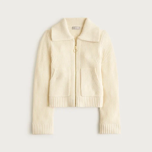 Collared full-zip sweater in merino wool