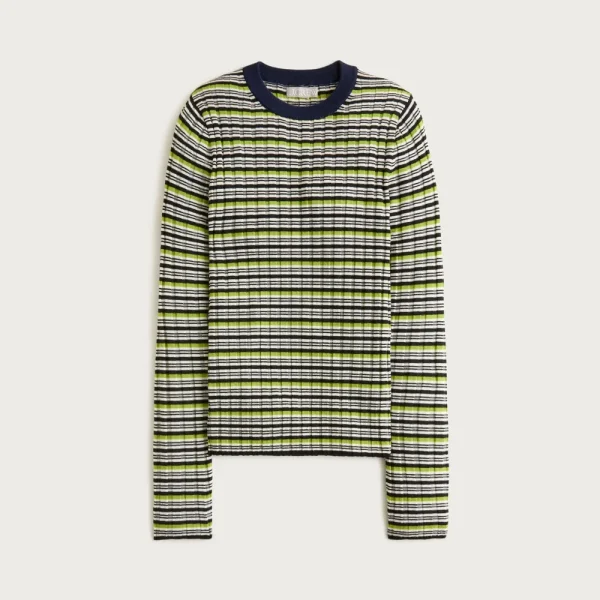 Wide-rib Carolyn crewneck sweater in striped merino wool