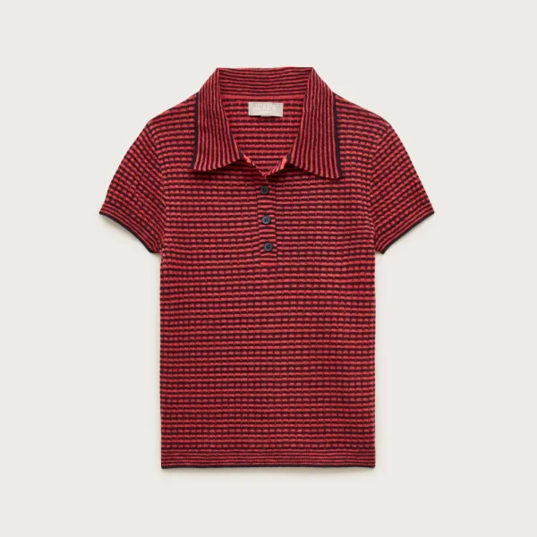 Featherweight cashmere pointelle short-sleeve sweater-polo