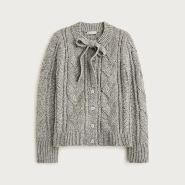 Cable-knit bow cardigan in wool blend