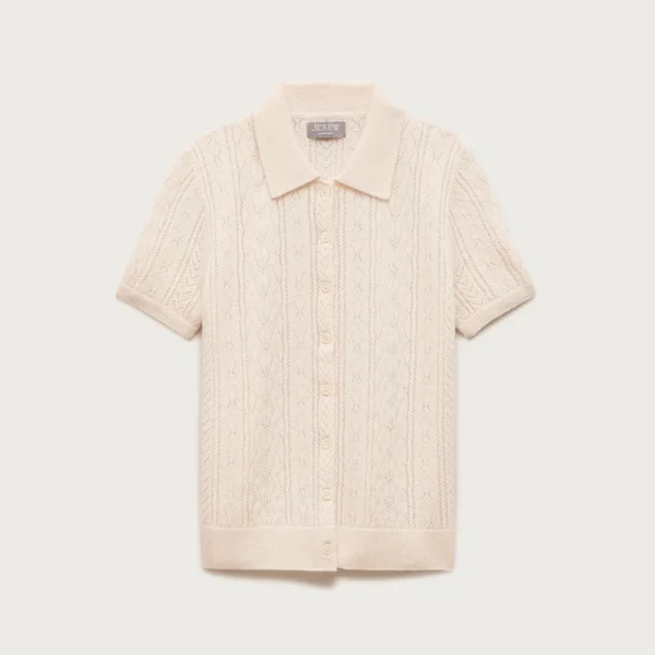 Cashmere pointelle button-up short-sleeve cardigan