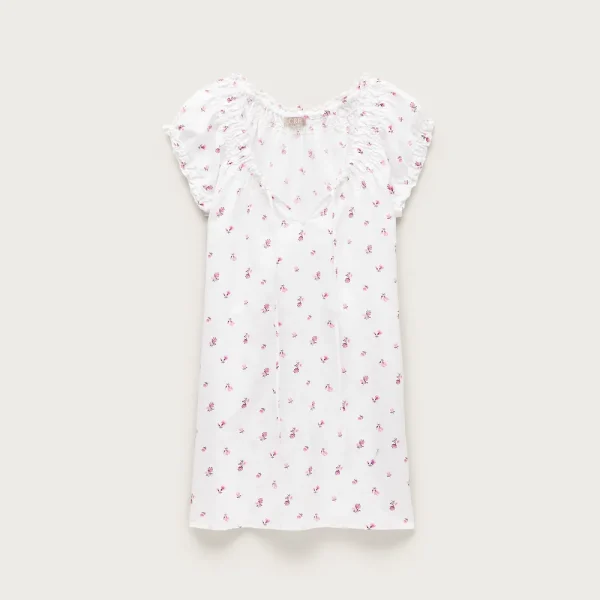 Tie-front mini nightgown in floral-print linen-cotton blend