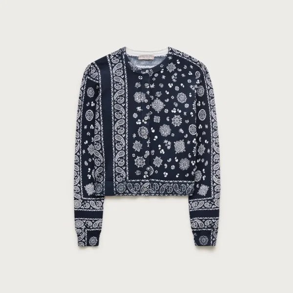 Jackie cardigan in map-print premium ultra-fine cotton blend