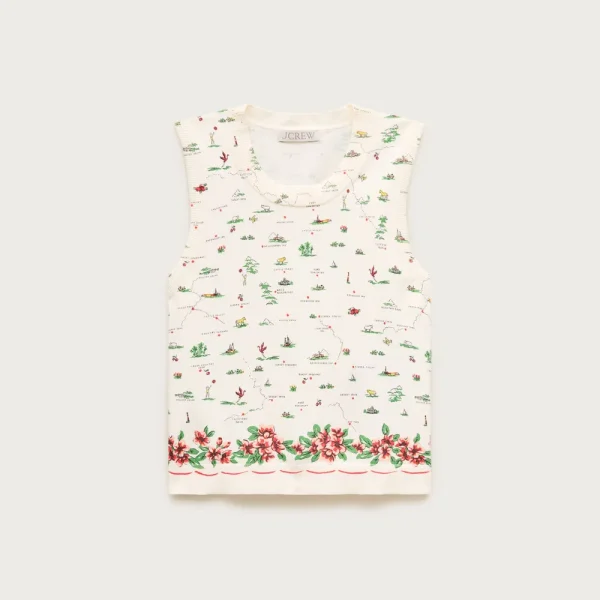 Jackie sweater shell in map-print premium ultra-fine cotton blend