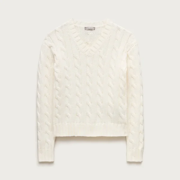 Cable-knit high V-neck sweater in heritage cotton
