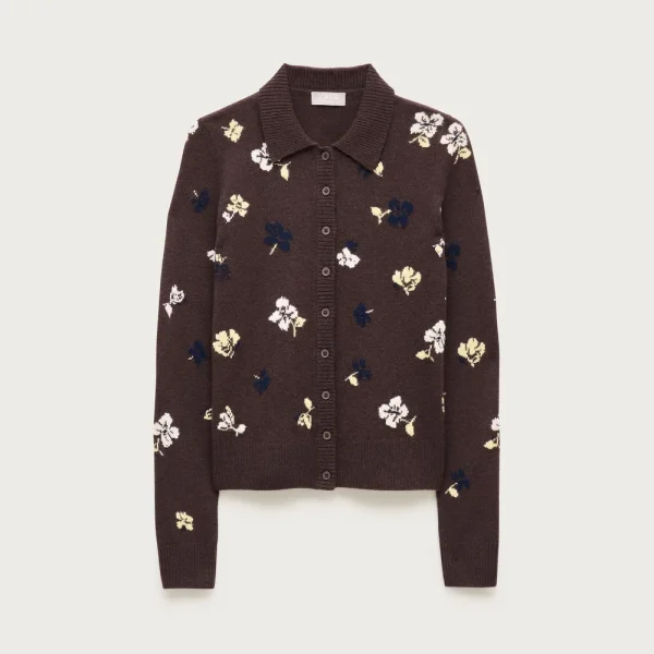 Cashmere floral jacquard cardigan sweater