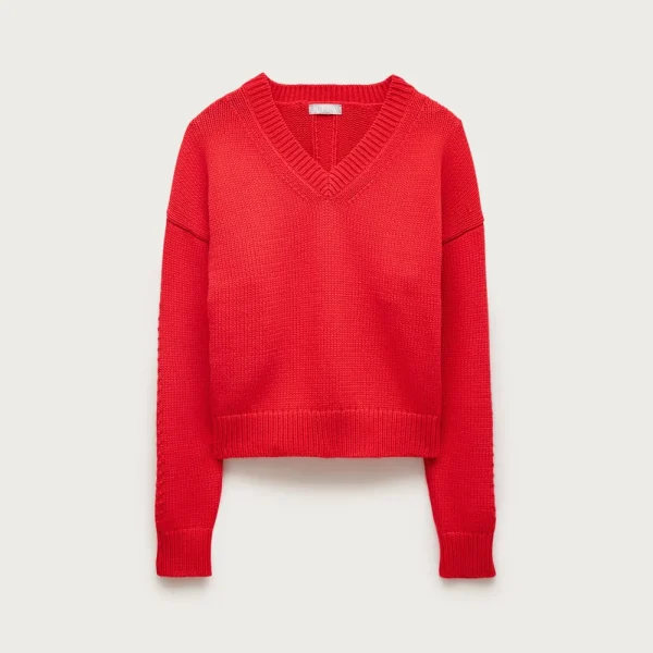 Cotton-blend V-neck pullover sweater