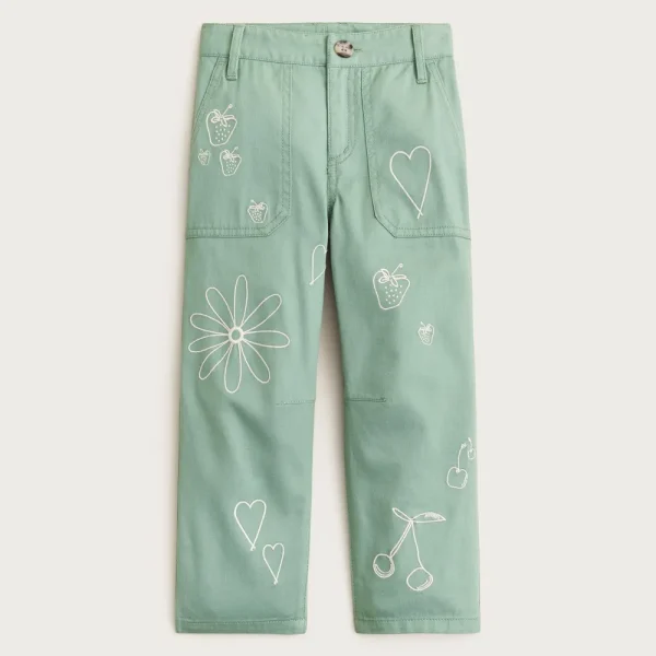 Girls’ embroidered barrel-leg pant in twill