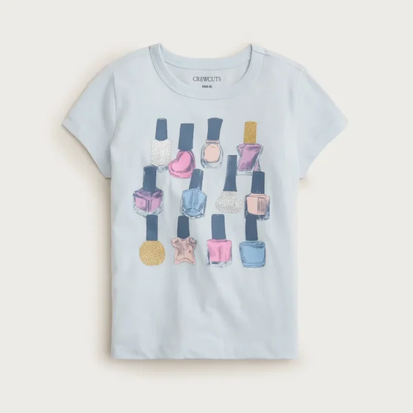 Girls’ short-sleeve nail polish graphic T-shirt with glitter