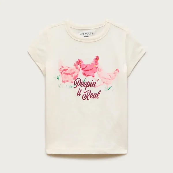 Girls’ short-sleeve “Peepin’ it real” graphic T-shirt with sequins