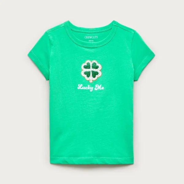 Girls’ short-sleeve shamrock graphic T-shirt with glitter