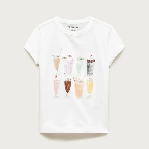 Girls’ short-sleeve milkshake graphic T-shirt with sequins