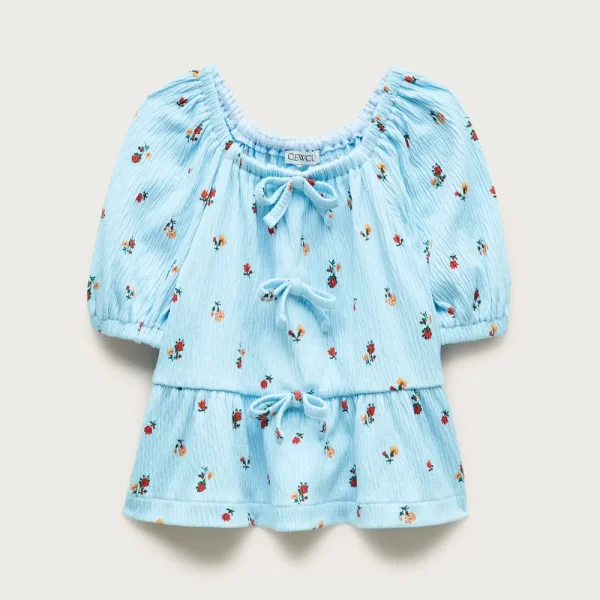 Girls’ puff-sleeve top in crinkle jersey