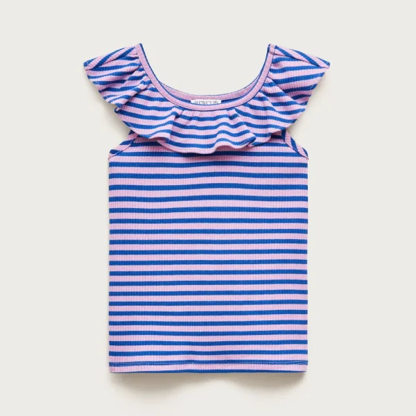 Girls’ ruffle-shoulder tank top in vintage rib