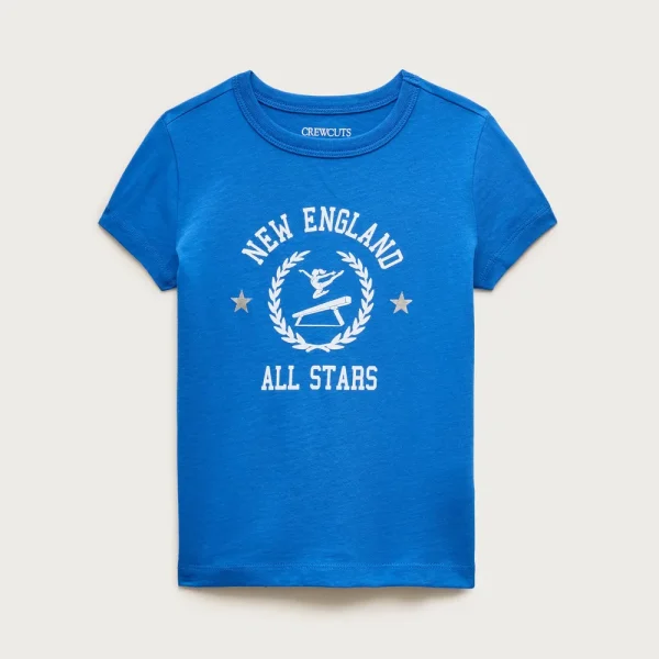 Girls’ short-sleeve “All star gymnastics” graphic T-shirt with metallic foil