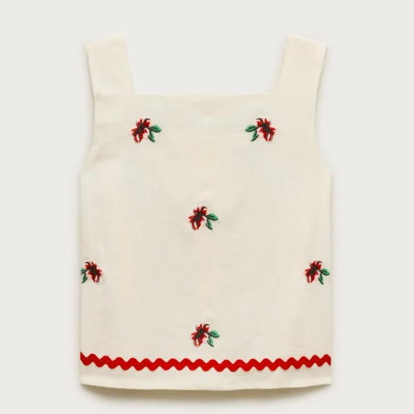 Girls’ embroidered floral top in linen blend