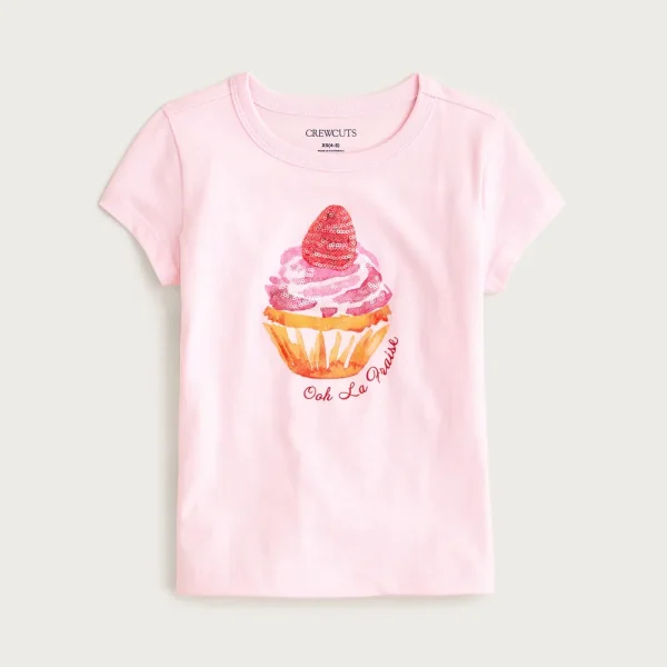 Girls’ short-sleeve cupcake graphic T-shirt with sequins