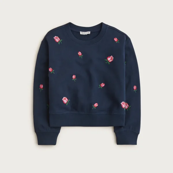 Girls’ embroidered rosette crewneck sweatshirt