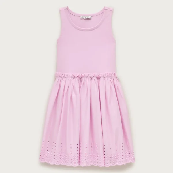 Girls’ eyelet-trim mixy dress