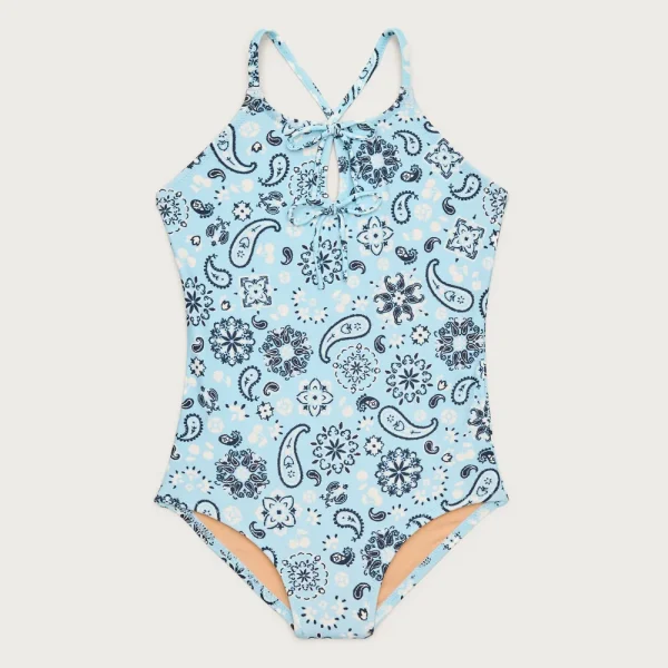 Girls’ double-bow one-piece swimsuit