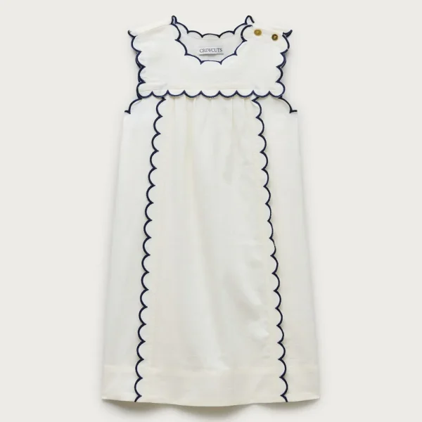 Girls’ scallop-trim dress in linen blend
