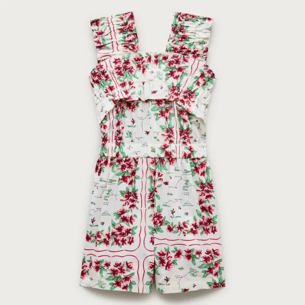 Girls’ ruffle-trim romper in map floral