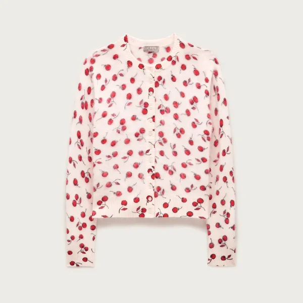 Perfect brushed cashmere cardigan in cherry print
