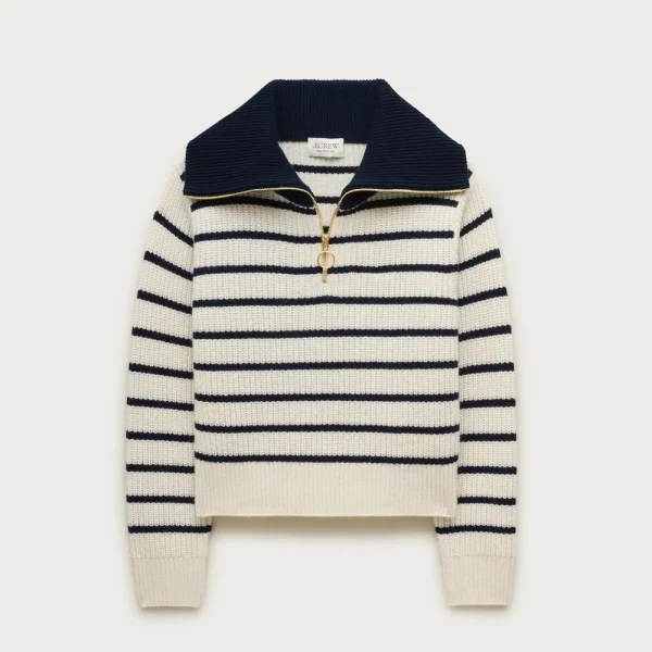 Cashmere quarter-zip sweater in mariner stripe