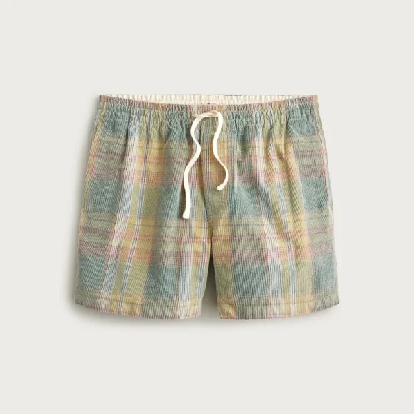 5″ everyday drawstring short in plaid corduroy
