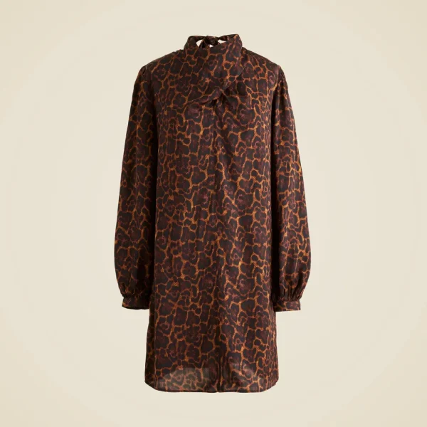 Scarf-neck shift dress in leopard print