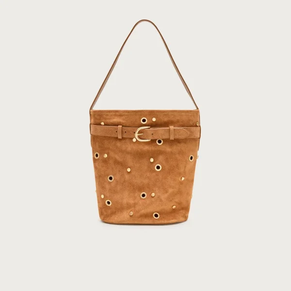 Berkeley belted bucket bag in studded suede