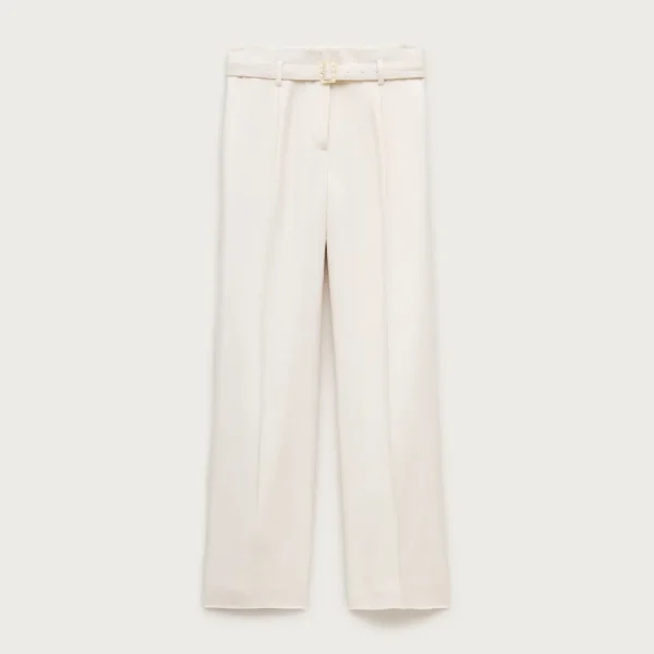 Wide-leg belted pant in luster canvas
