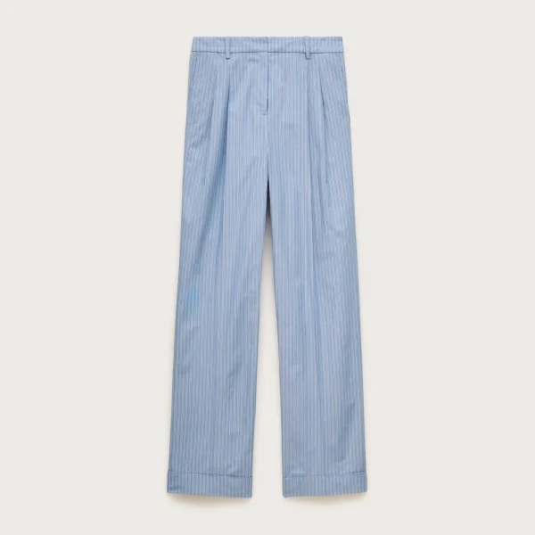 Wide-leg pleated pant in striped cotton