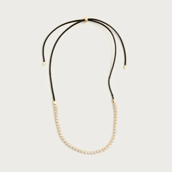 Leather and cubic zirconia bezel-set tennis necklace