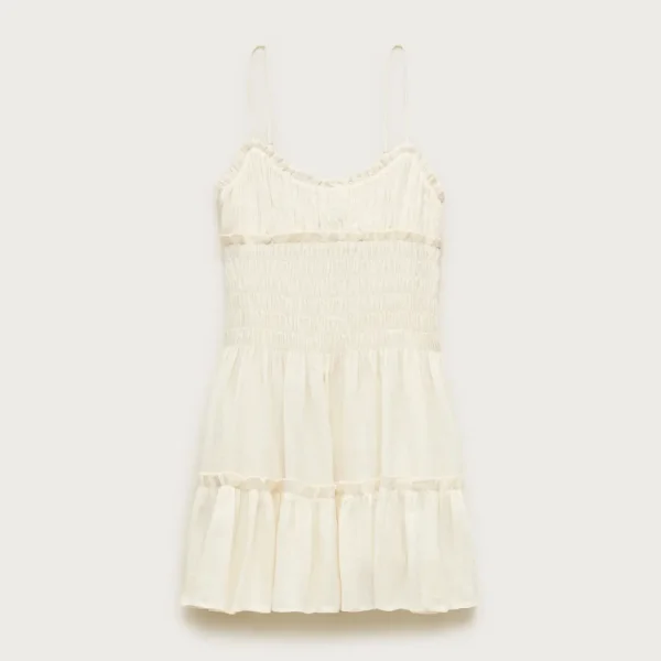 Smocked mini dress in Hampton linen-blend