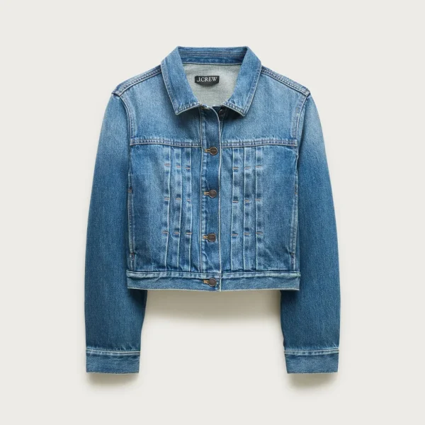 Cropped denim jacket with pintucks