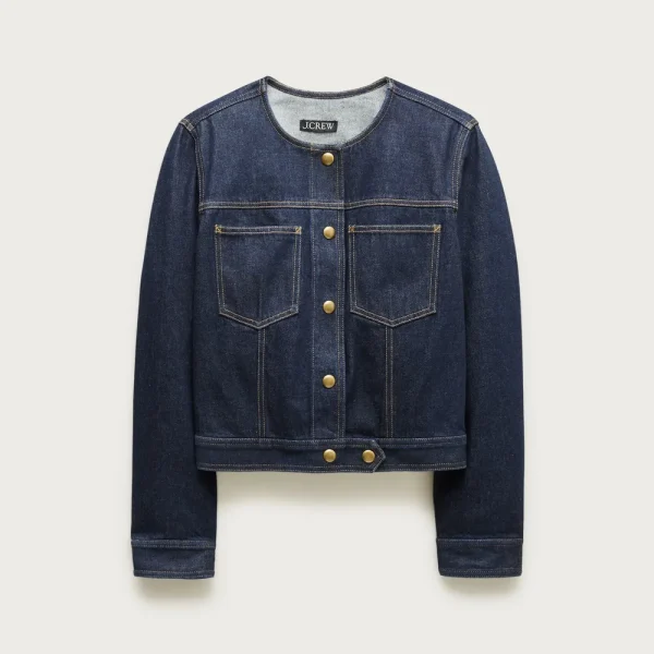 Collarless denim trucker jacket